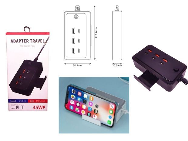 &u+ CARGADOR CELULAR ZAPATILLA 35W TC X 3 + USB X 3